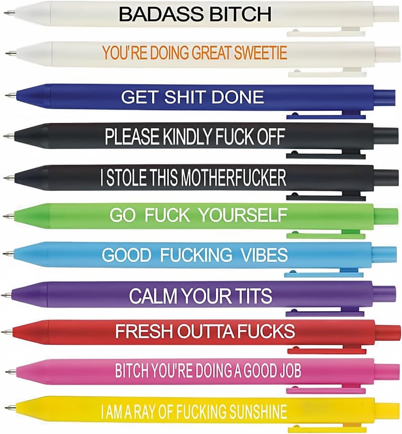 Funny Adult Ballpoint Pen Set - 11 Premium Cuss Word Pens