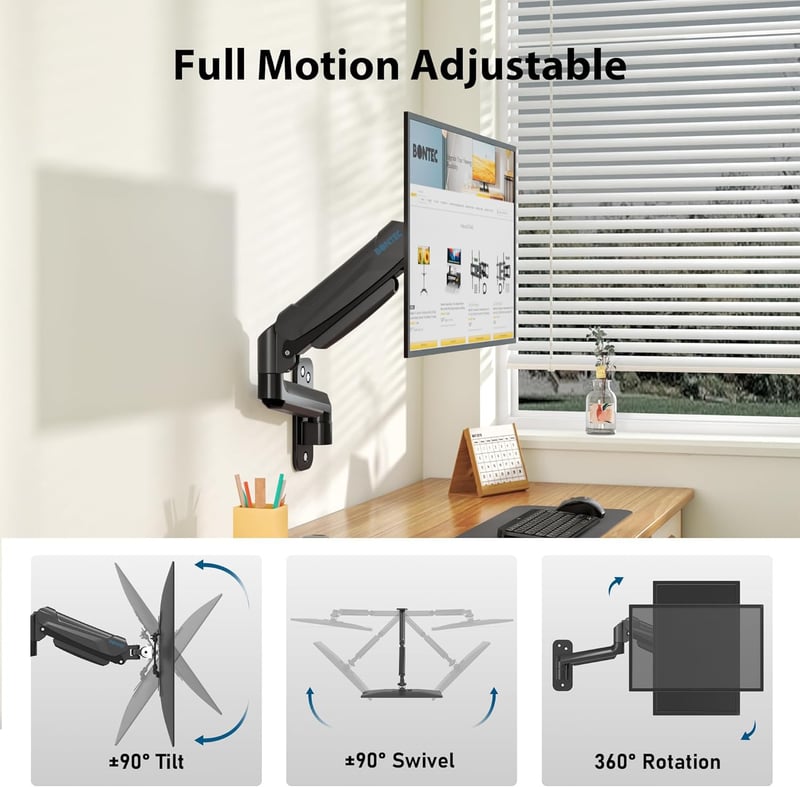 Height Adjustable Single Arm Monitor Wall Mount for 13-42 Inch Screens