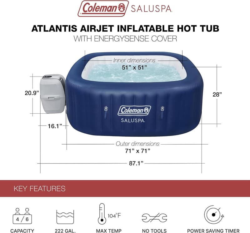 Inflatable Hot Tub for 4-6 People with 140 AirJets, Blue