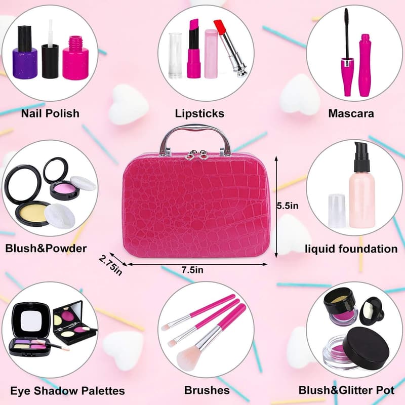 Kids Pretend Makeup Kit with Cosmetic Bag - Birthday Toy