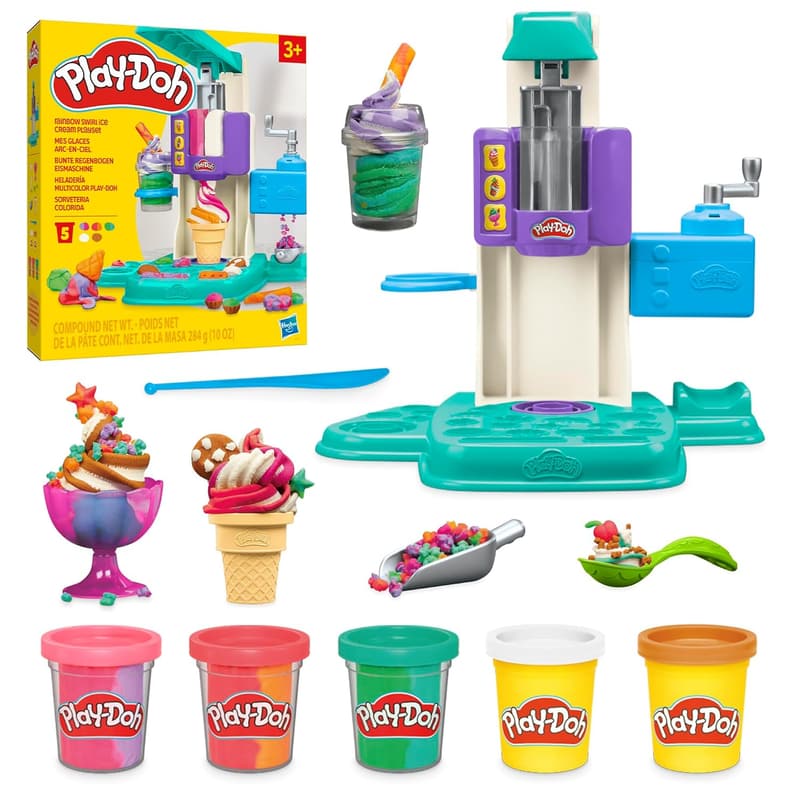 Rainbow Swirl Ice Cream Playset with 7 Kitchen Accessories