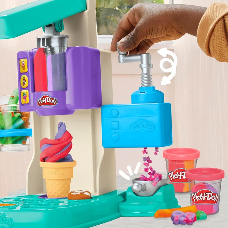 Rainbow Swirl Ice Cream Playset with 7 Kitchen Accessories