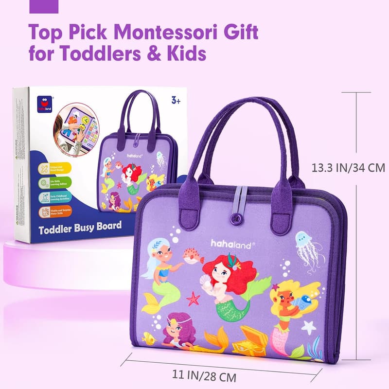 Montessori Busy Board for 3-Year-Old Girls - 8-in-1 Learning Toy