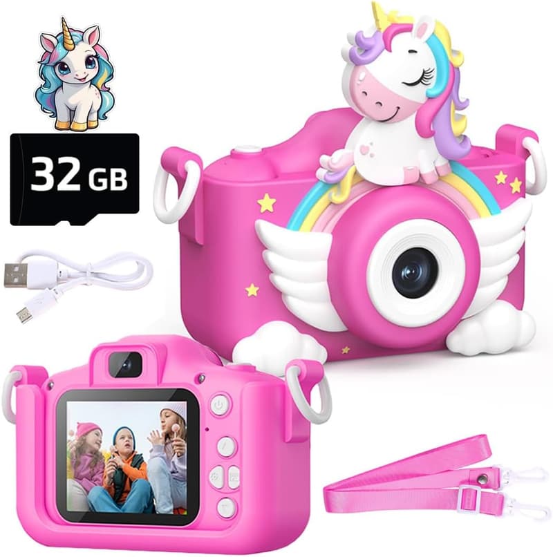 Unicorn Toddler Camera for Girls 3-12 Years - 1080P HD, 32GB
