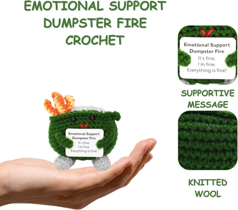 Handmade Emotional Support Dumpster Fire Crochet Gift