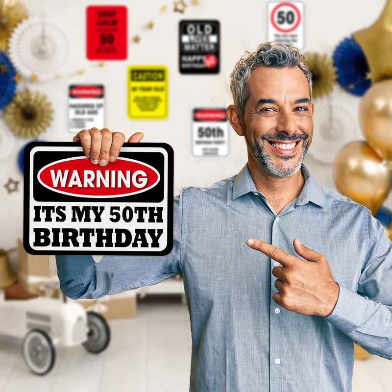 50th Birthday Party Decorations - 9PCS Wall Signs & Centerpieces