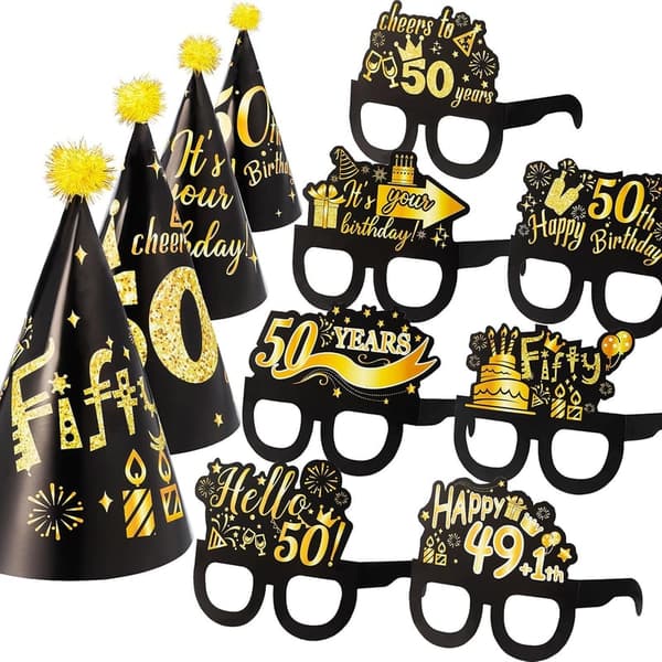 50th Birthday Party Decoration Kit: Glasses & Hats Set