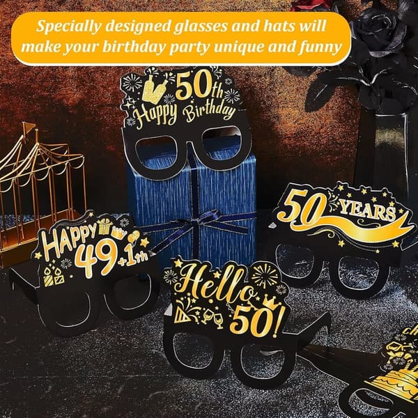 50th Birthday Party Decoration Kit: Glasses & Hats Set
