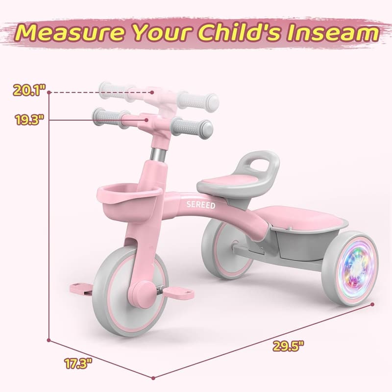 Pink Toddler Tricycle with Adjustable Seat & Handlebar
