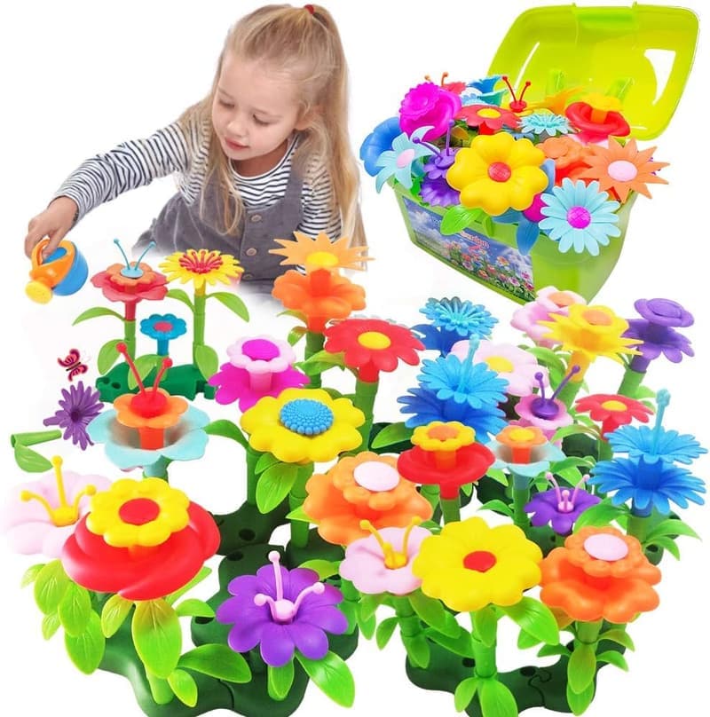 Garden Building Toy Set for Girls, 130 PCS Floral Playset
