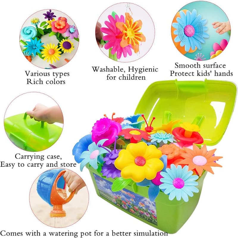 Garden Building Toy Set for Girls, 130 PCS Floral Playset