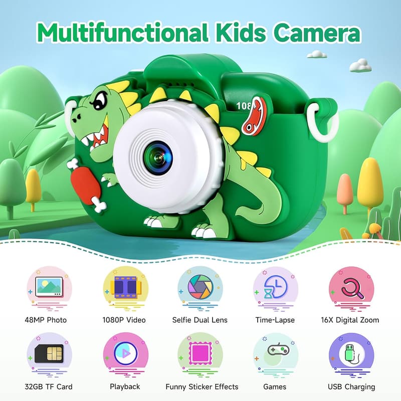 Kids Dual Lens Camera for Boys, 48MP - Christmas Gift