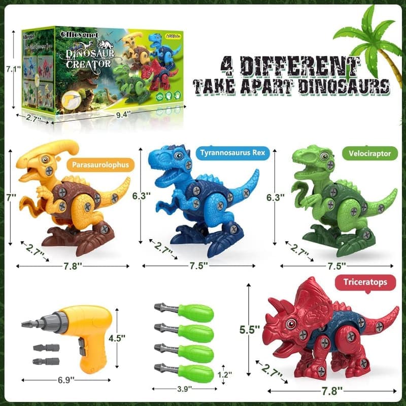 STEM Dinosaur Take-Apart Toy with Electric Drill for Kids