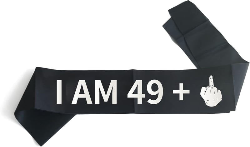 50th Birthday Funny Sash for Men and Women - Black with Silver Glitter