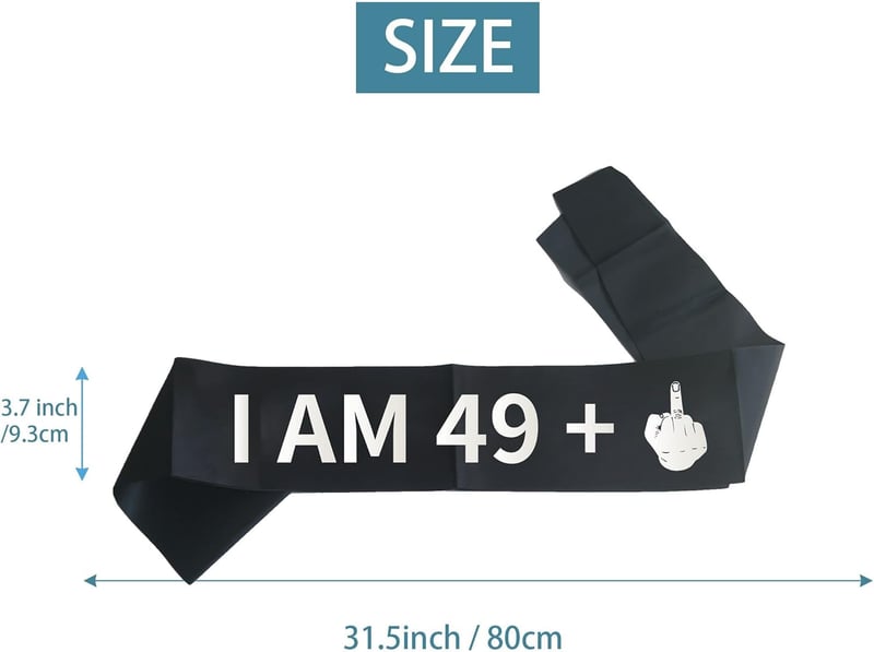 50th Birthday Funny Sash for Men and Women - Black with Silver Glitter