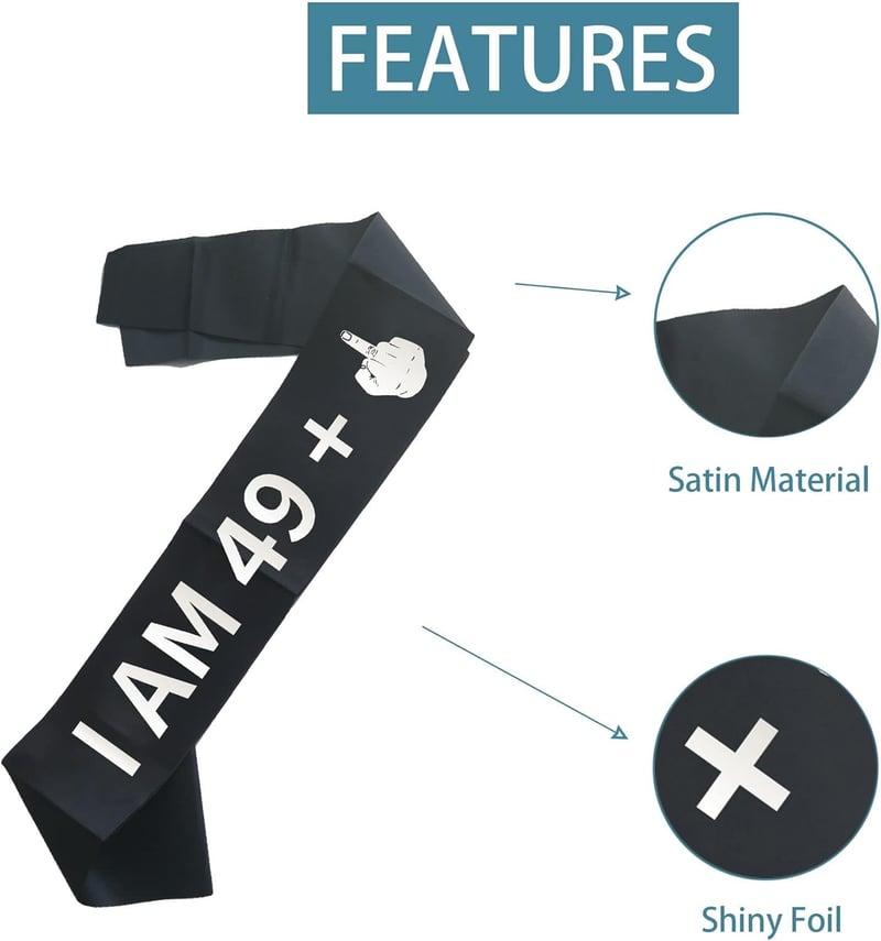 50th Birthday Funny Sash for Men and Women - Black with Silver Glitter