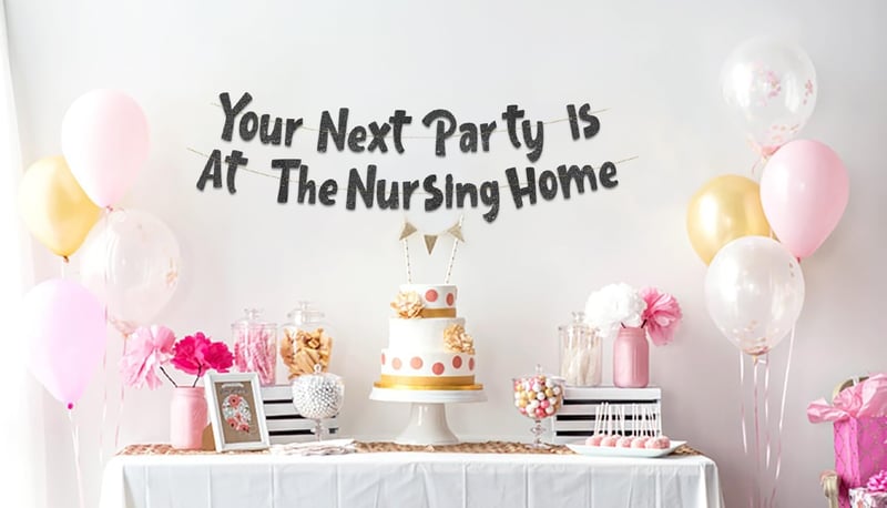 Nursing Home Adult Birthday Black Glitter Banner