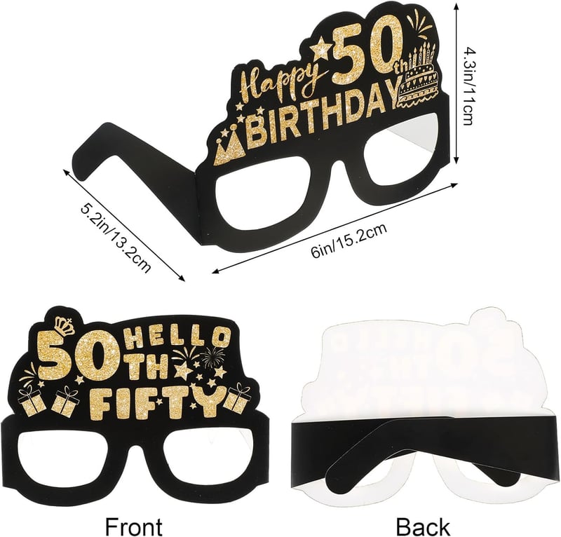 50th Birthday Black & Gold Paper Glasses - Party Supplies (12 PCS)