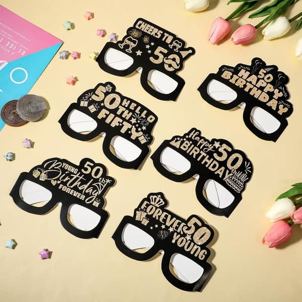 50th Birthday Black & Gold Paper Glasses - Party Supplies (12 PCS)