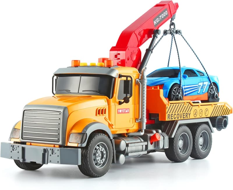 Large Friction-Powered Tow Truck Toy with Lights & Sounds for Toddlers
