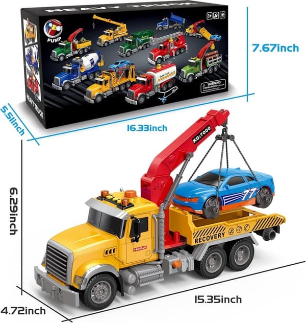 Large Friction-Powered Tow Truck Toy with Lights & Sounds for Toddlers