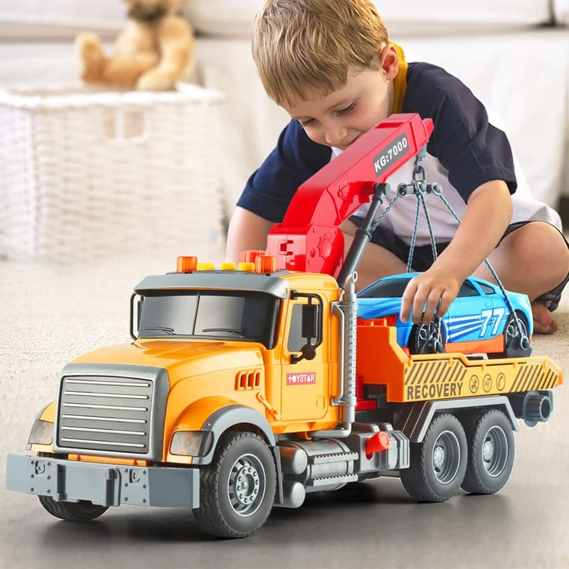 Large Friction-Powered Tow Truck Toy with Lights & Sounds for Toddlers