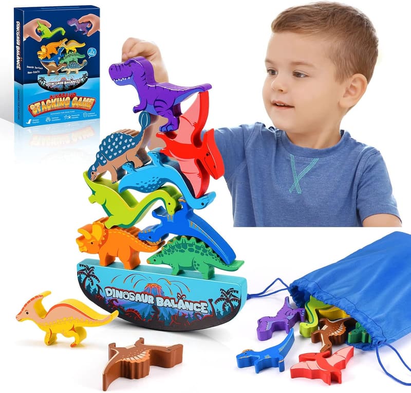 Montessori Wooden Dinosaur Stacking Toys for Kids Ages 3-8