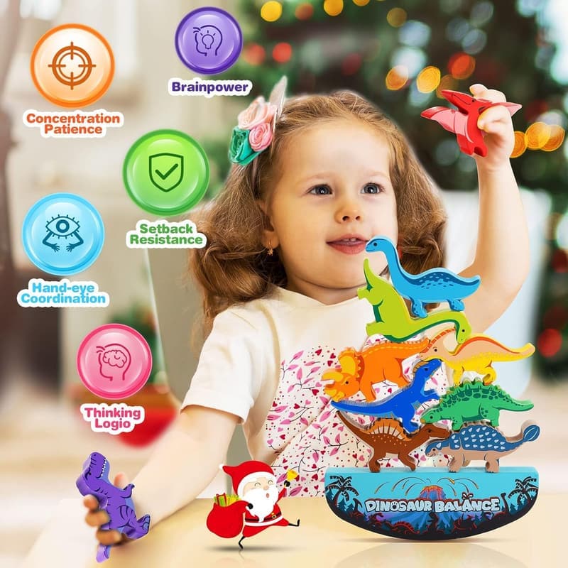Montessori Wooden Dinosaur Stacking Toys for Kids Ages 3-8