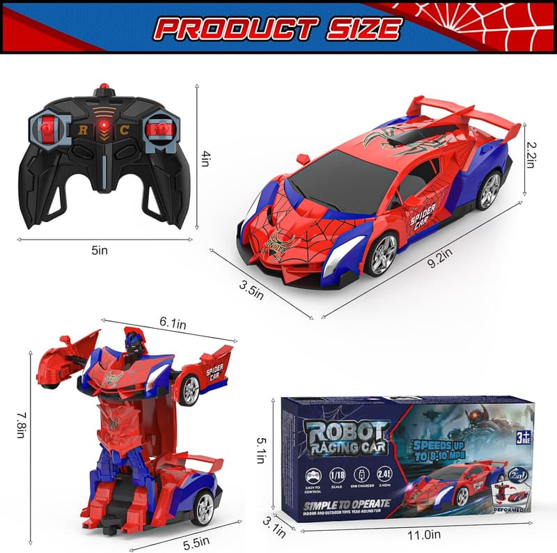Transforming Robot Remote Control Car Toy for Boys 3-12