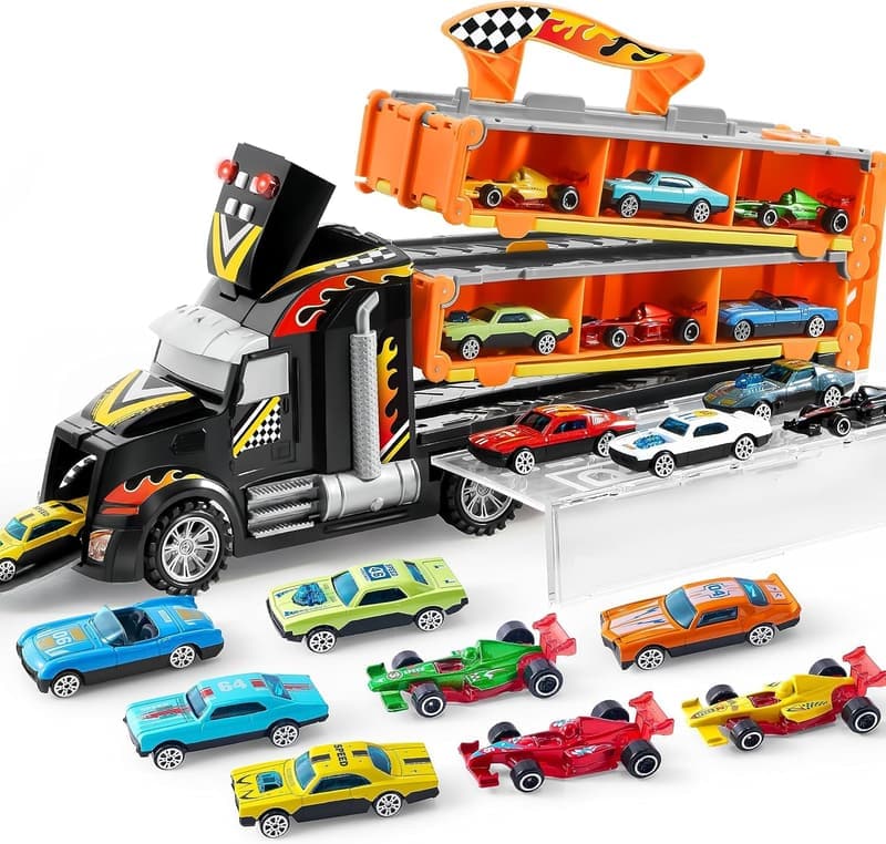Toy Truck Playset with 5-ft Race Track & 12 Cars for Kids