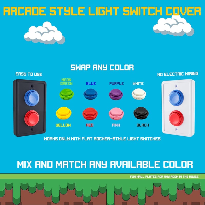 Arcade Game Room Light Switch Plate Cover - Black/Green/Red