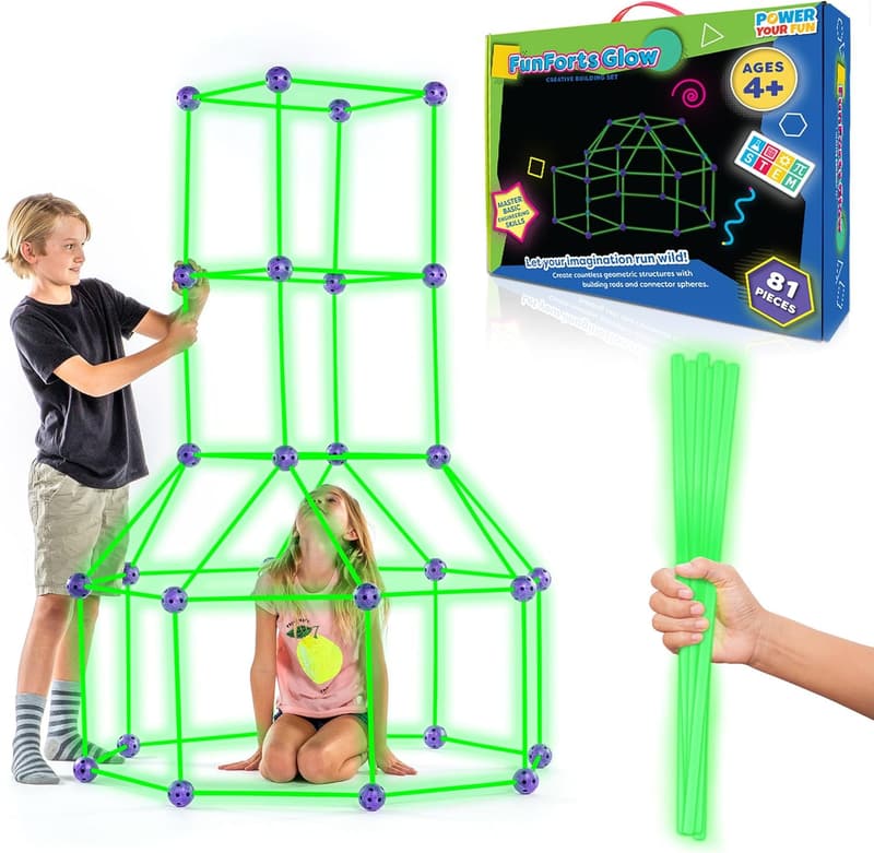 Glow Fort Building Kit - 81-Piece Glow-in-the-Dark STEM Toy