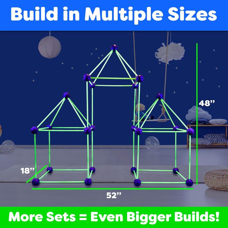 Glow Fort Building Kit - 81-Piece Glow-in-the-Dark STEM Toy