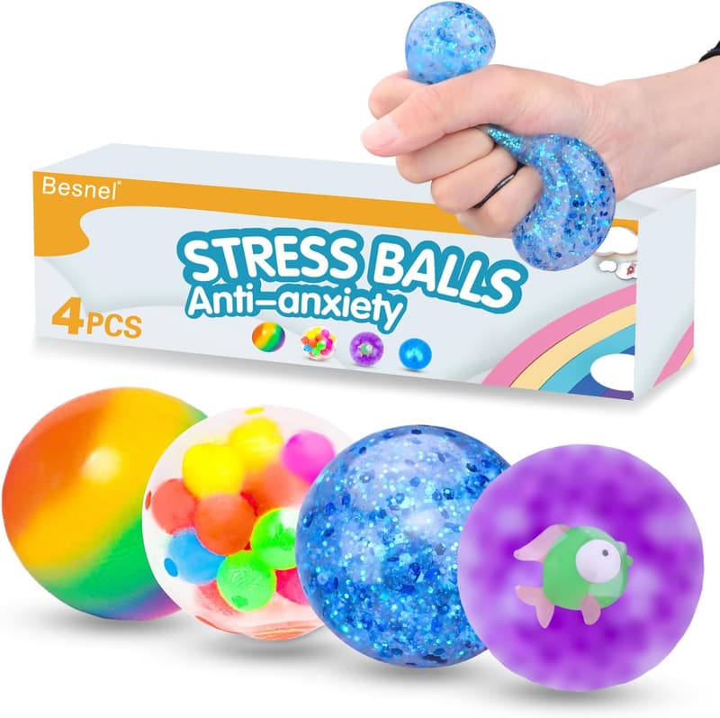 Stress Relief Squishy Balls Set - 4 Pack for Adults