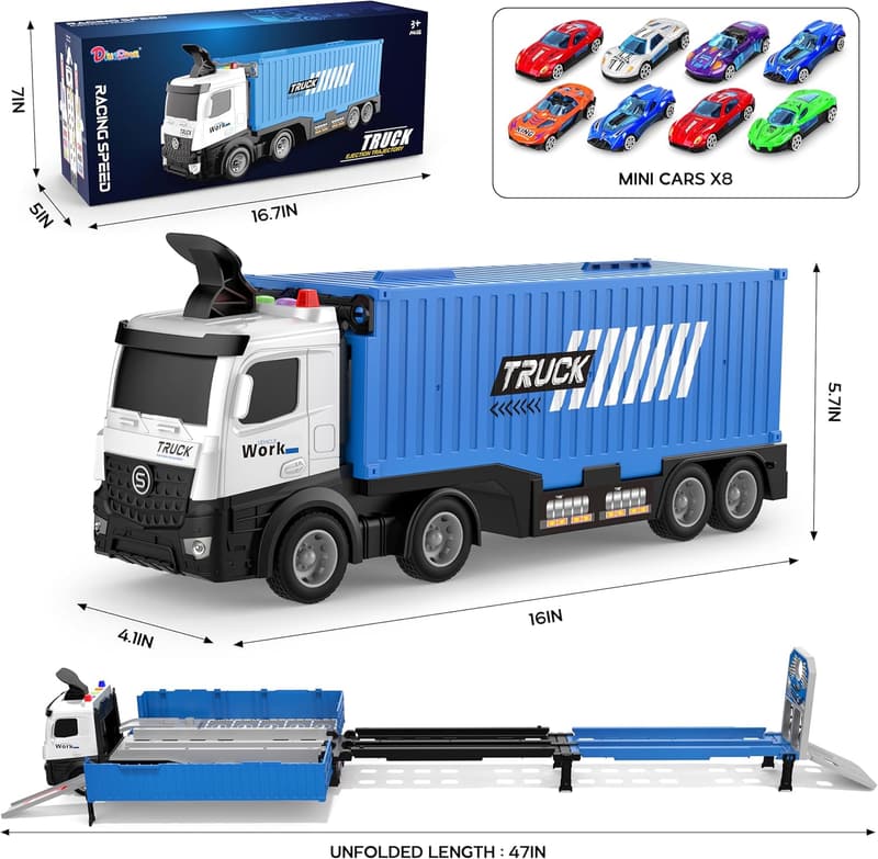 Foldable 3-Layer Race Track Playset for Toddlers, 8 Cars