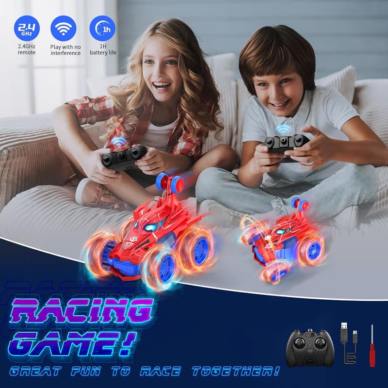 Rechargeable 4WD Spider RC Stunt Car with 360 Flips - Kids' Birthday Gift