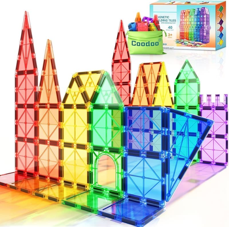 STEM Magnetic Building Tiles for Toddlers - 40PCS Montessori Set