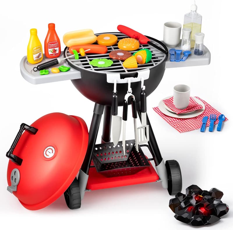 Kids BBQ Play Grill Set with Light & Sound - 34 pcs Birthday Gift
