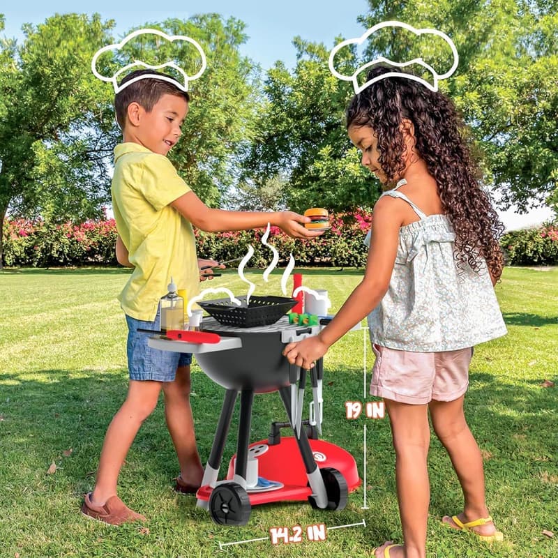 Kids BBQ Play Grill Set with Light & Sound - 34 pcs Birthday Gift