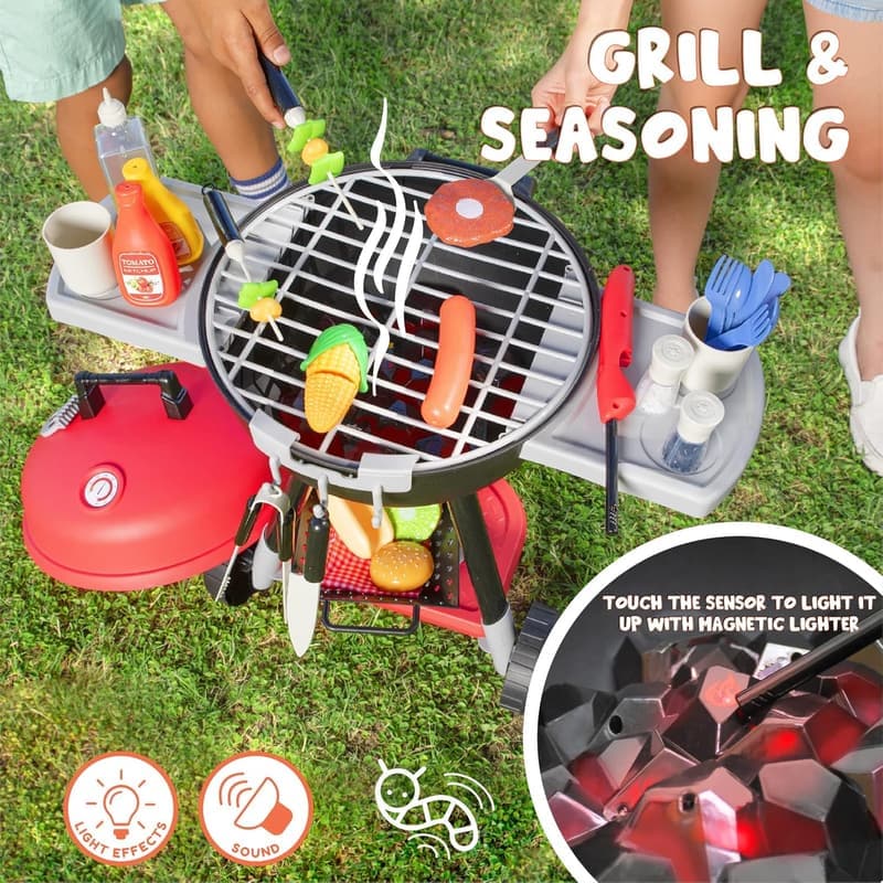 Kids BBQ Play Grill Set with Light & Sound - 34 pcs Birthday Gift