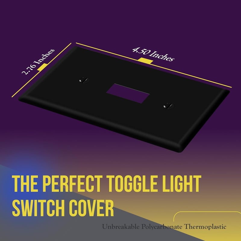 Black Polycarbonate Toggle Light Switch Plate, Standard Size