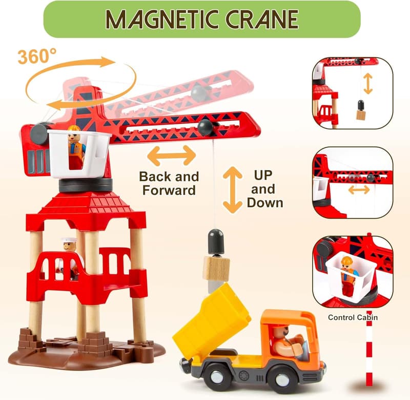 Christmas Wooden Train Set with 86pcs Track & Crane for Kids