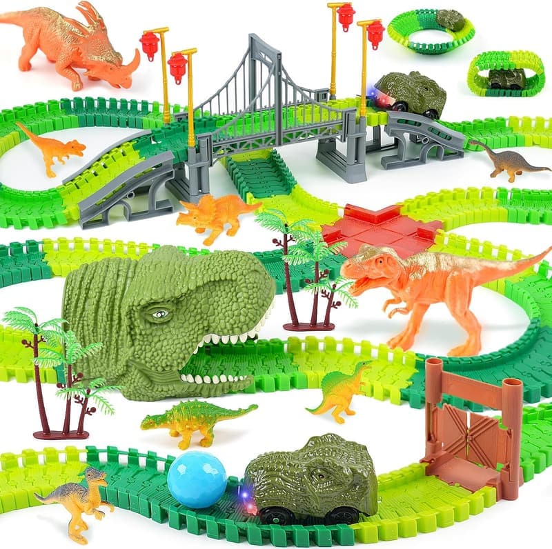 Dinosaur Race Car Track Toy Set for Kids 3-7 Years Old