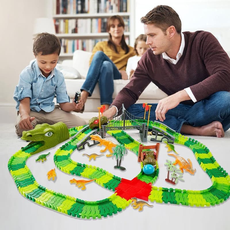 Dinosaur Race Car Track Toy Set for Kids 3-7 Years Old