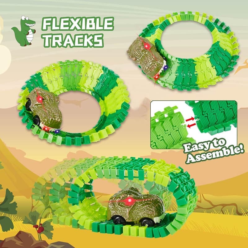 Dinosaur Race Car Track Toy Set for Kids 3-7 Years Old