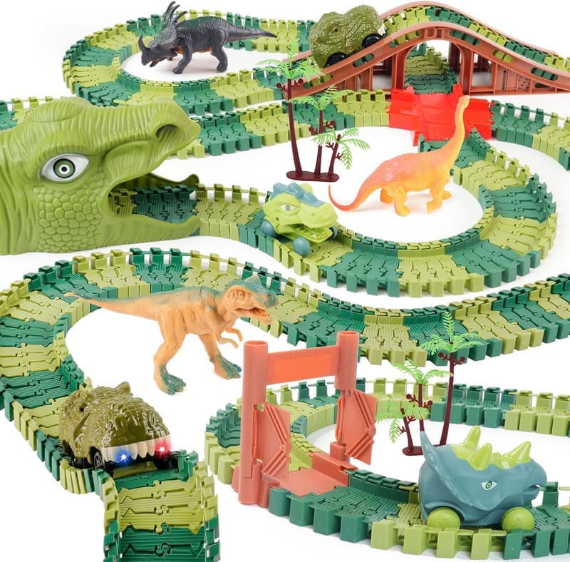 Dinosaur Race Car Track Set with Lights & Sounds for Kids