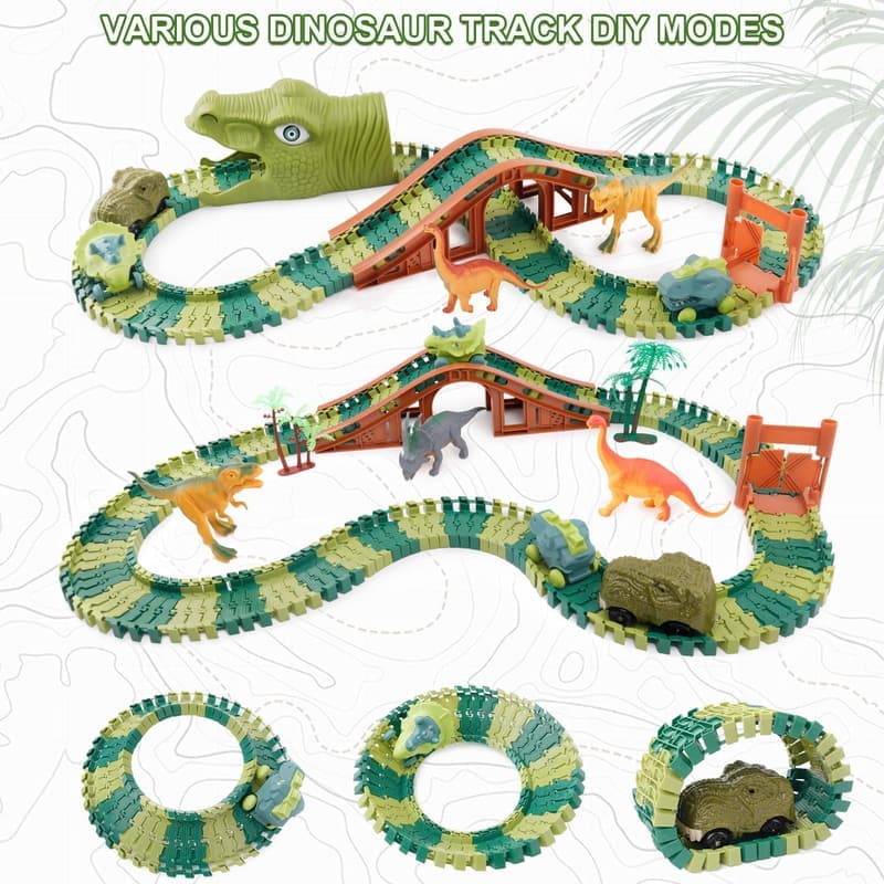 Dinosaur Race Car Track Set with Lights & Sounds for Kids