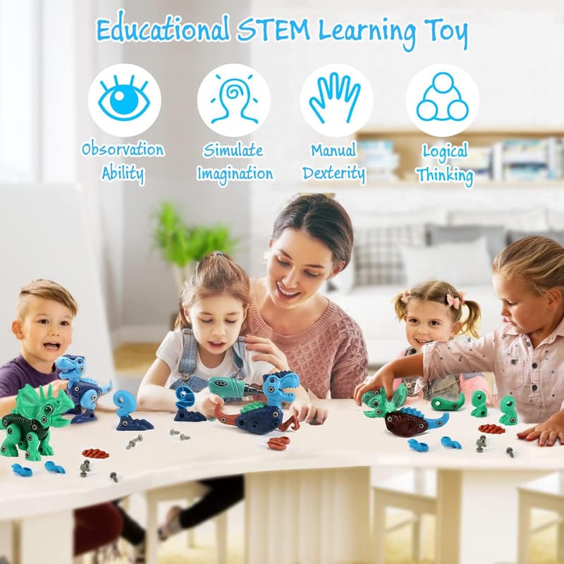 STEM Take Apart Dinosaur Toys with Electric Drill for Kids 3-8