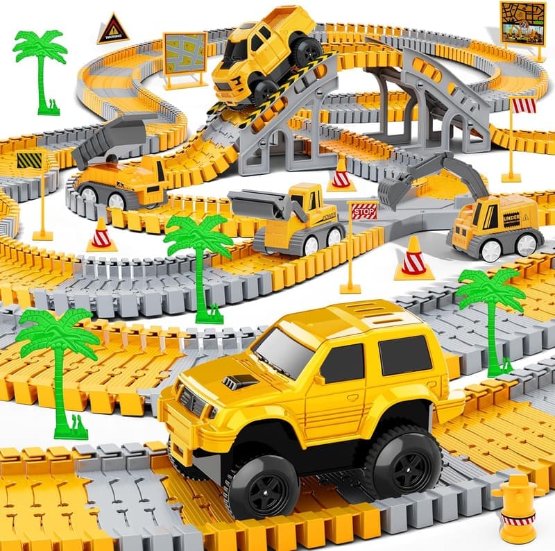 Construction Race Tracks Play Set - 253 PCS for Kids 3-8 Years