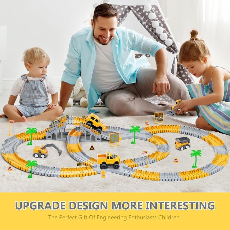 Construction Race Tracks Play Set - 253 PCS for Kids 3-8 Years